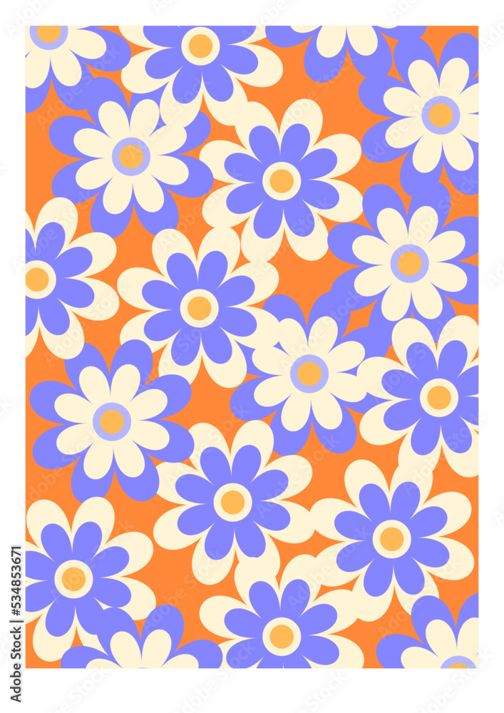 Abstract daisy flowers poster. Groovy trippy funky style. Floral background. Aesthetic wall art in trendy pallete. Psychedelic summer bright decoration. Abstract daisy flowers poster. Groovy trippy funky style. Floral background. Aesthetic wall art in trendy pallete. Psychedelic summer bright decoration.