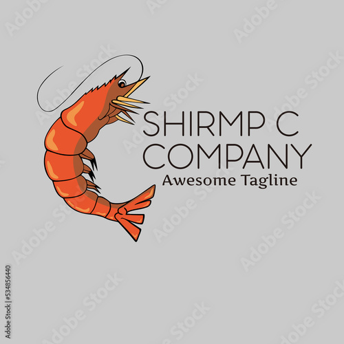shrimp with C shape illustration logo design
