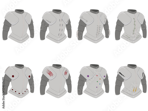 Plate armor game asset, various styles chest armor collection vector illustration