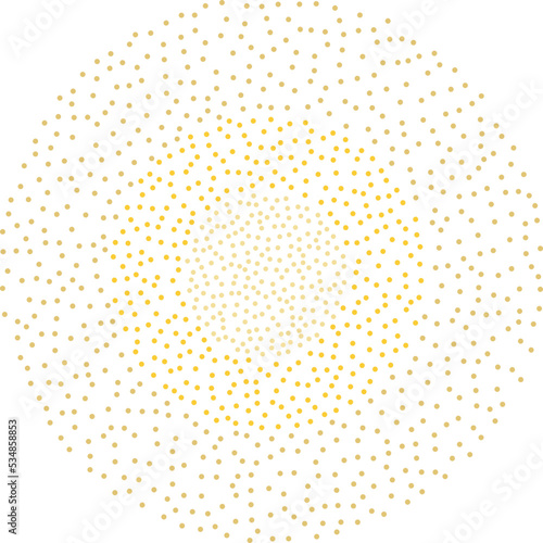 Sparkle points gold circle fireworks burst pattern. Art deco round shaped firework pattern with points and dots with rays and trails.