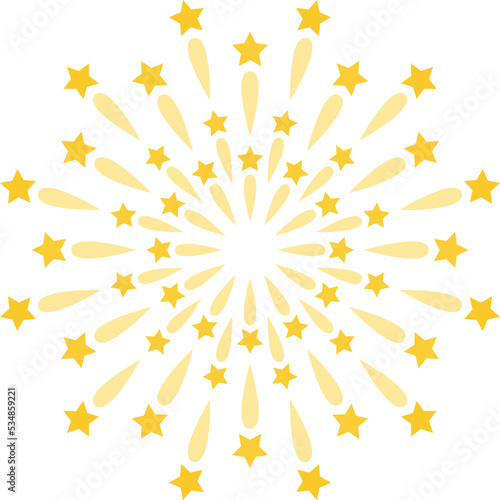 Star shape gold fireworks explosion pattern. Flat art deco style star shaped firework pattern. Christmas festive graphic design, carnival shine decoration