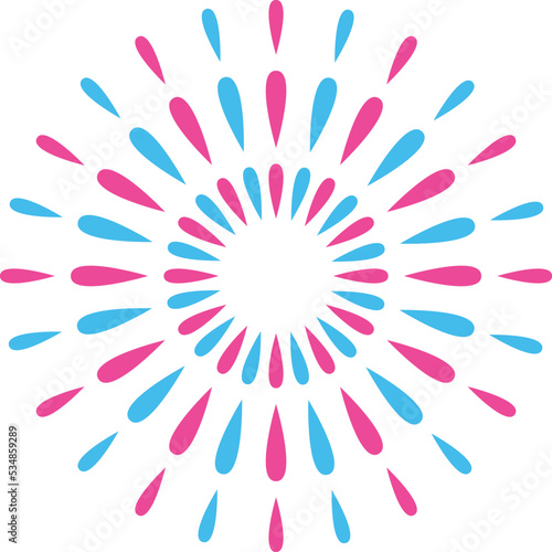 Abstract burst pattern fireworks. Flat colorful star shaped firework geometric pattern. Carnival celebration explosion, birthday party festive decoration,