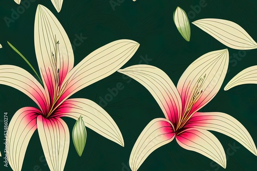 Seamless pattern of Cardwell lily, flat minimal retro vintage colorful  photo
