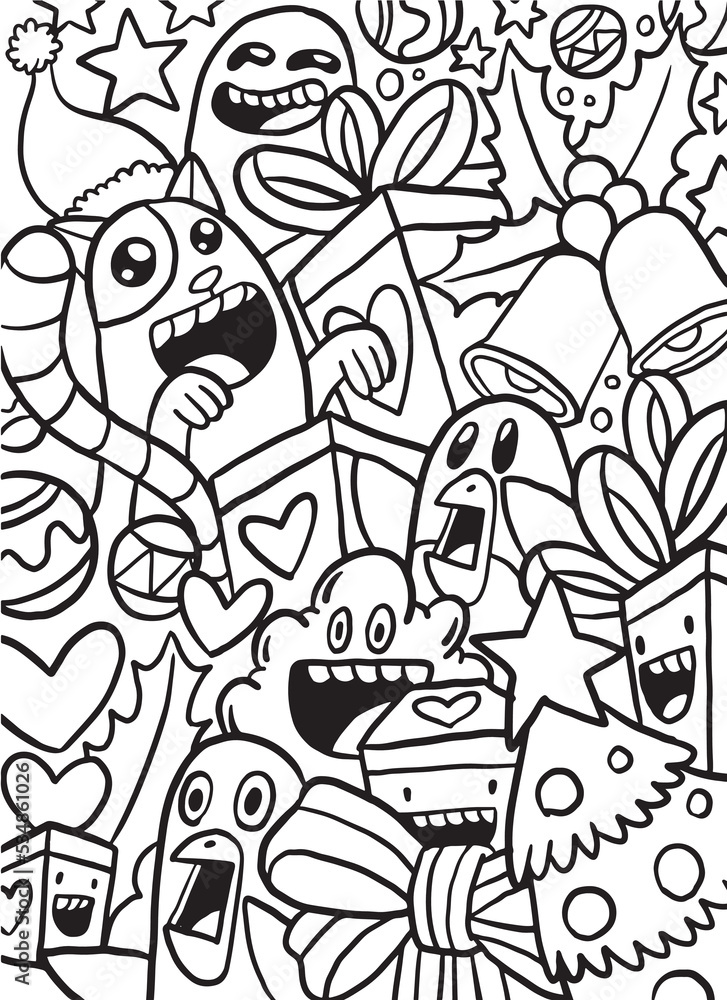 Christmas Things Doodle Coloring Page