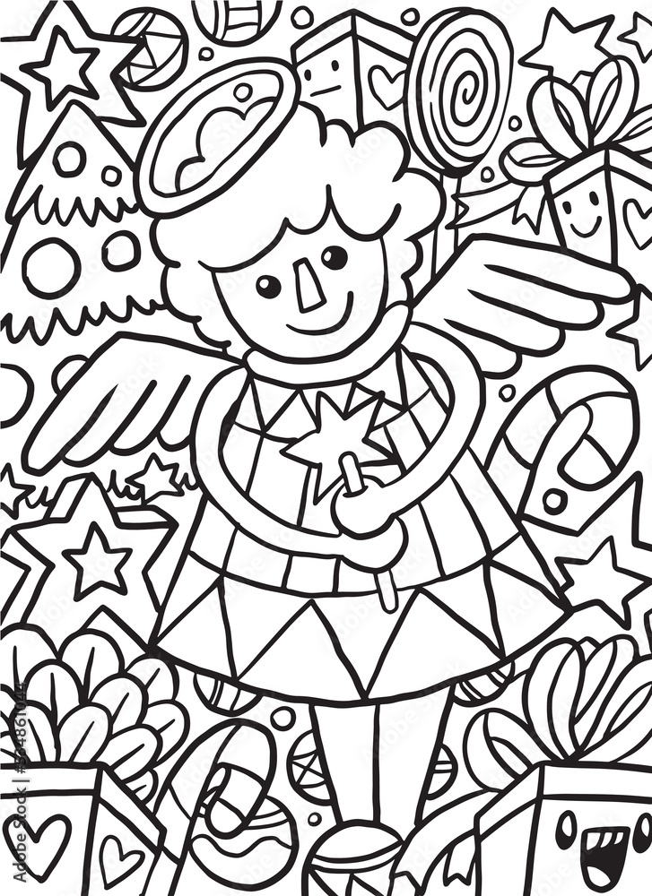 Fairy Christmas Doodle Coloring Page