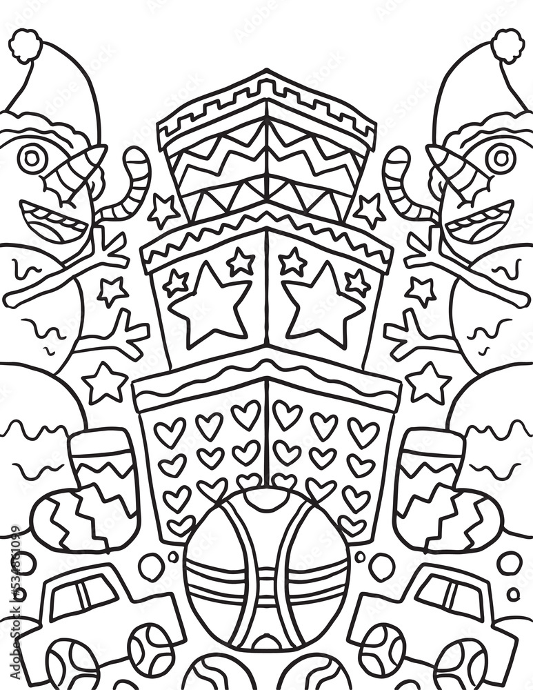 Stack of Present Christmas Doodle Coloring Page