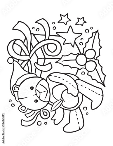 Bear Plushie Christmas Doodle Coloring Page