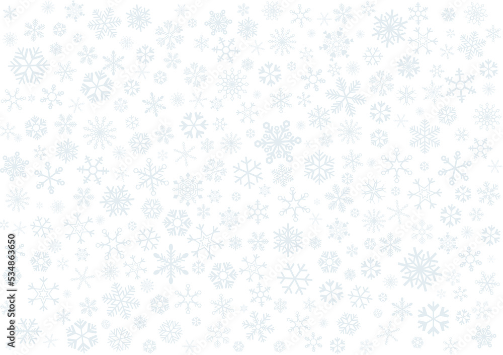 Christmas background with snowfalls. Various snowflakes on white background. Christmas background with snowfalls. Various snowflakes on white background.