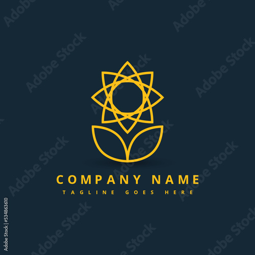Stock Vector Sun Flower Shine Bright Yellow Colour Logo Design