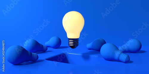 Fotografía One out unique idea light bulb with a hole on the floor - 3D
