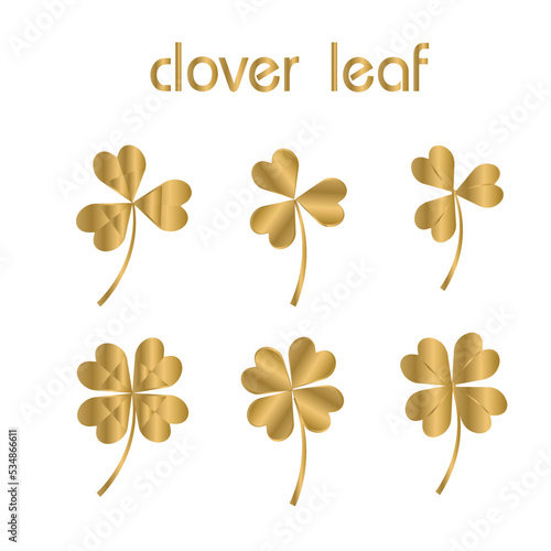Gold clover leaves for your festive design, print, invitation, greeting cards.Beautiful illustration gold clover leaves. 