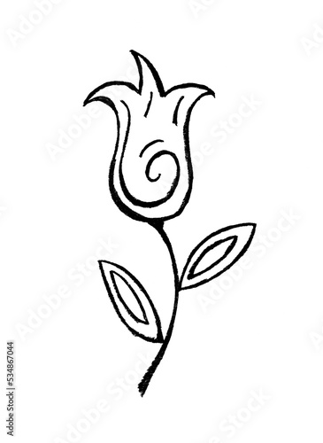 stylized black outline of a flower on a white background
