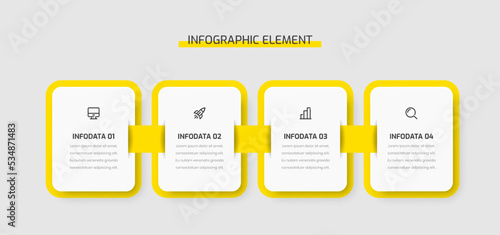 Timeline Infographic Template Design with Yellow Color, Rounded Rectangle, 4 Numbers and Icons. Can be Used for Process Diagram, Presentations, Workflow Layout, Banner, Flow Chart