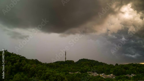 Timelapse footage of 5G Communication tower during morning sunrise. 5G shockwave immitate.