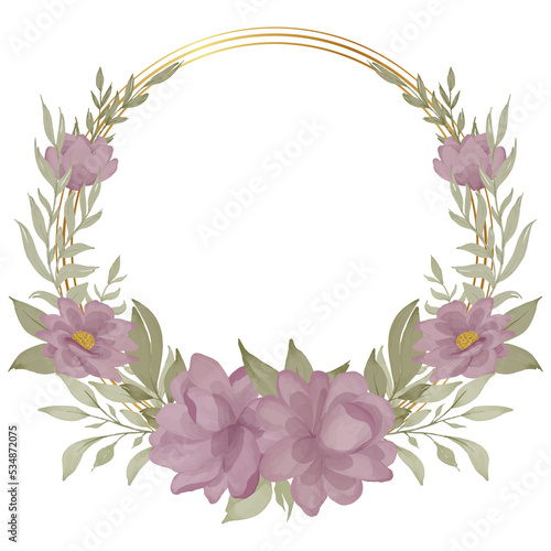 beautiful rose flower watercolor frame with gold geometric line