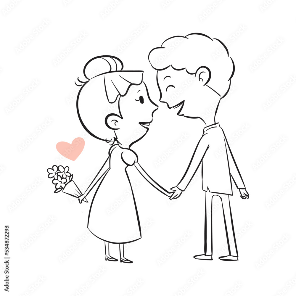 Romantic illustration of people in thin line style Romantic illustration of people in thin line style