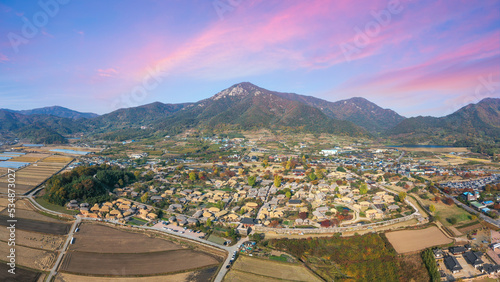 Aerial view Panorama of Nagan Eupseong village.In Autumn leaves  at South Korea photo