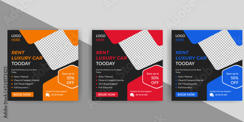 Car rental promotion social media post or web banner template. Car rental promotion social media post bundle
