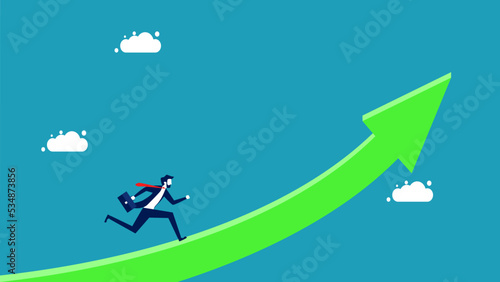 Career growth. businessman running on a growing arrow vector illustration