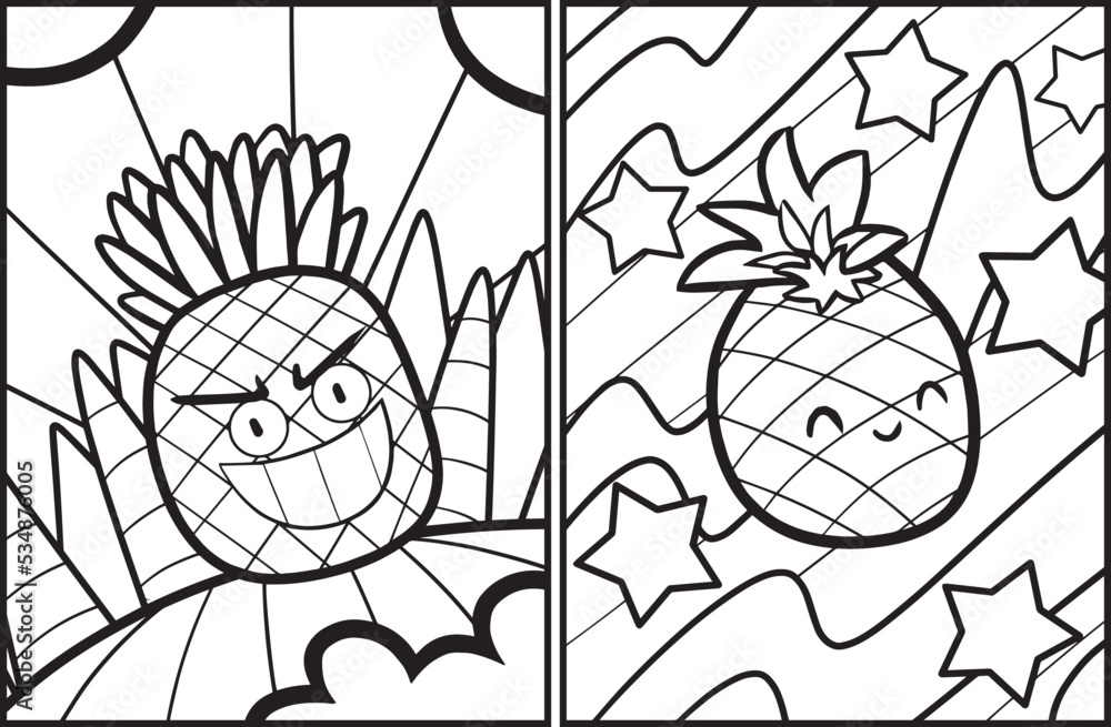 Cute pineapple cartoon coloring page Stock Vector | Adobe Stock