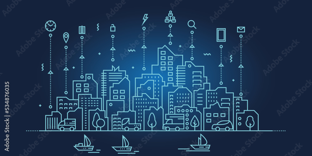 Illustration city technology in line style