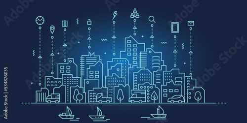 Illustration city technology in line style