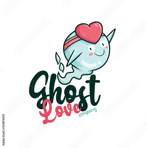 Cute ghost love company logo template