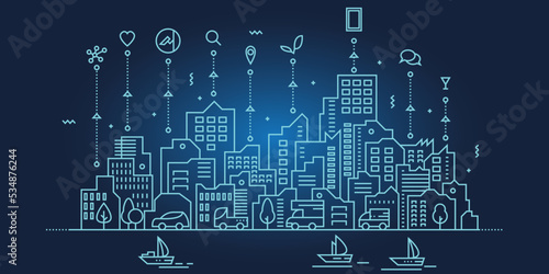 Illustration city technology in line style