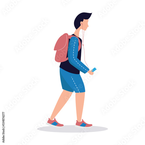 Illustration of a boy walking while listening to music