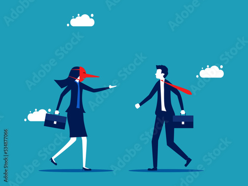 Dishonesty and lies. A businesswoman wearing a fake mask deceives. vector illustration eps