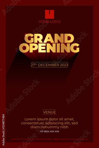Grand Opening Ceremony Invitation, Flyer Design. Grand opening elegant luxury banner.
Grand Opening typography font.