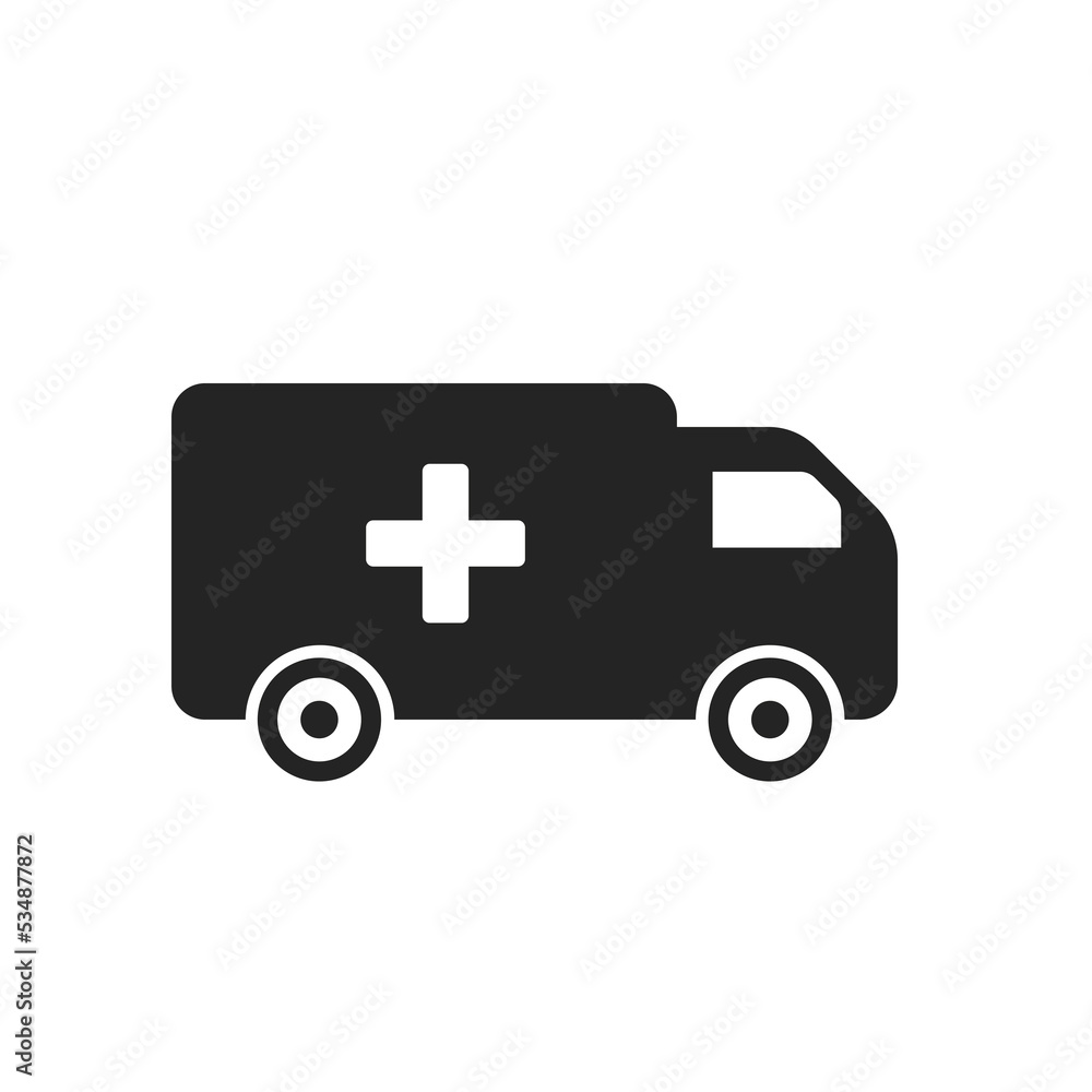 Medical aid truck icon on a white background. Vector illustration Medical aid truck icon on a white background. Vector illustration