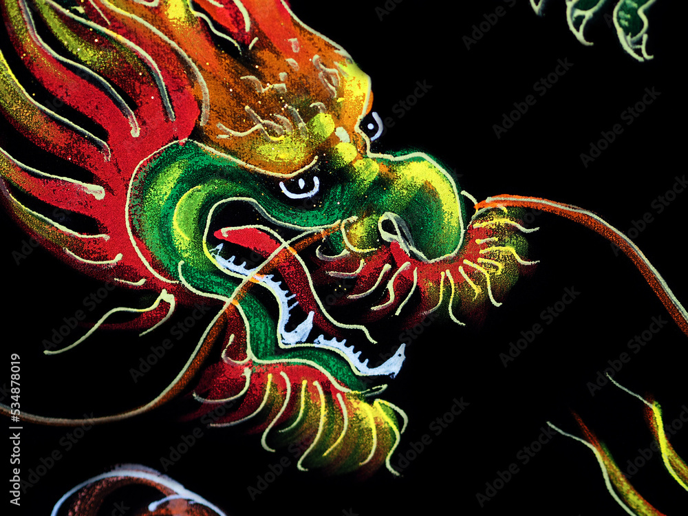 Dargon glow colors  painting on black background.