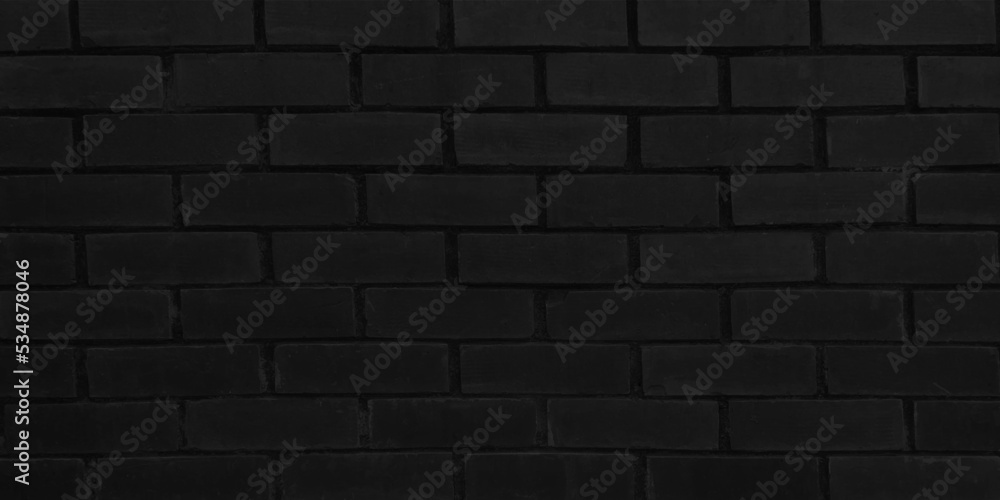 Black brick wall concrete background horizontal, architecture , wallpaper texture construction building for Quality art