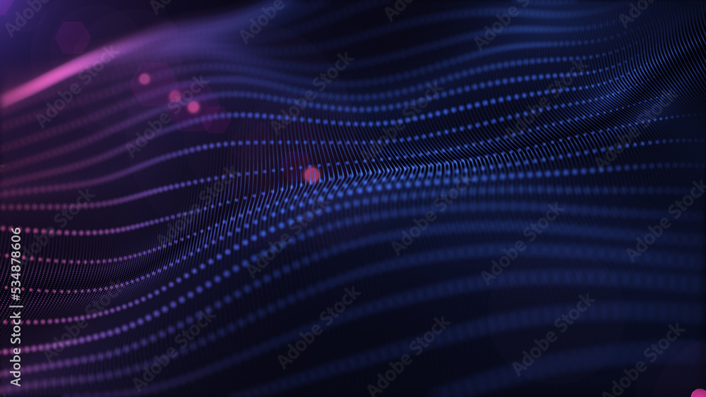 Abstract digital color wave with flowing small particles dance motion on wave and light abstract background. Cyber or technology background. Abstract digital color wave with flowing small particles dance motion on wave and light abstract background. Cyber or technology background.