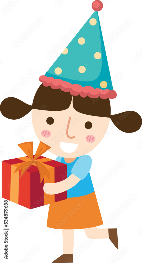 Naklejka premium happy little girl holding gift box