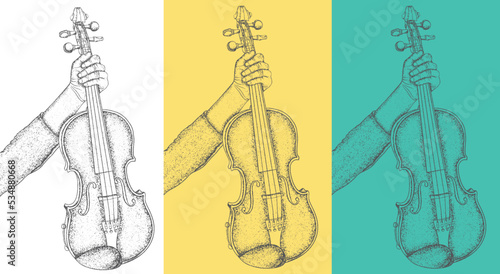 Hand Drawn Violin Stippling Art. Dot Art of Violin. Stipple Violin Art.  photo