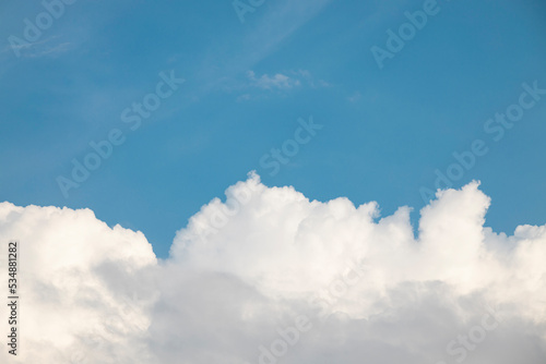 Fototapeta Naklejka Na Ścianę i Meble -  Clouds in the blue sky. Summer blue sky cloud gradient light white background. Beauty clear cloudy in sunshine calm bright winter air background. Gloomy vivid cyan landscape in environment day.
