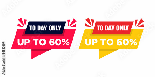 To Day Sale Up To 60 percent Off Origami Speech Bubble. Vector Illustration Today Only Sign. Set Sale Label Design.