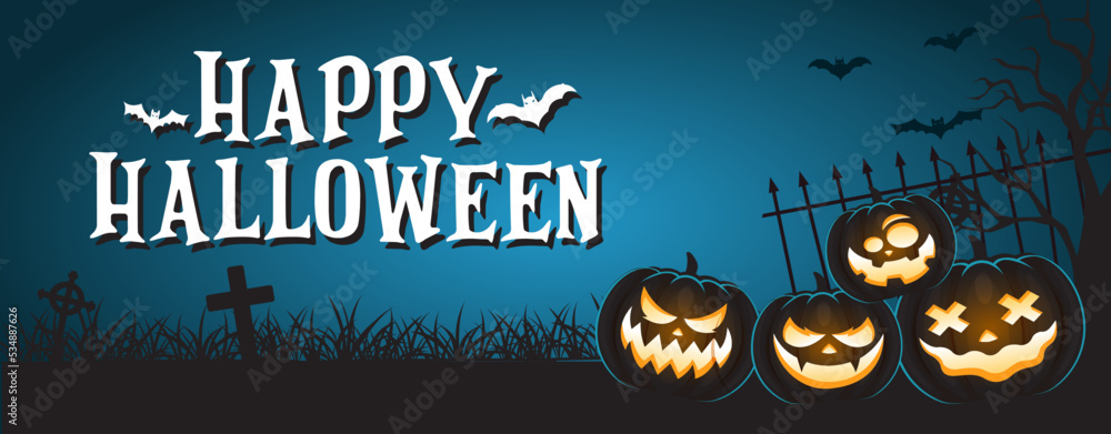 happy halloween with scary pumpkin in night