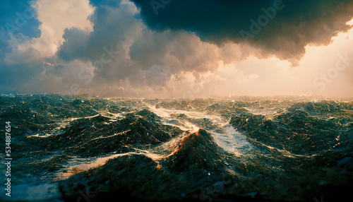 Fotografie, Obraz Spectacular background image of stormy ocean with rough and danger wave