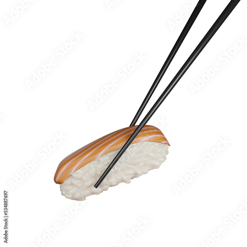 salmon sushi with chopsticks
