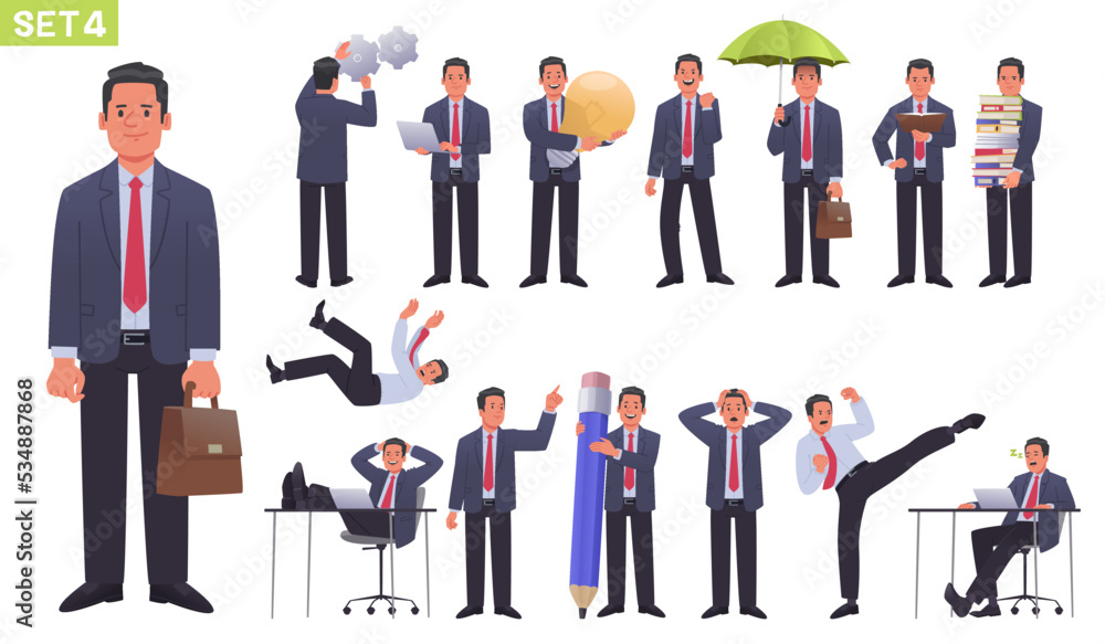 Big businessman character set. Businessman or entrepreneur in different ...