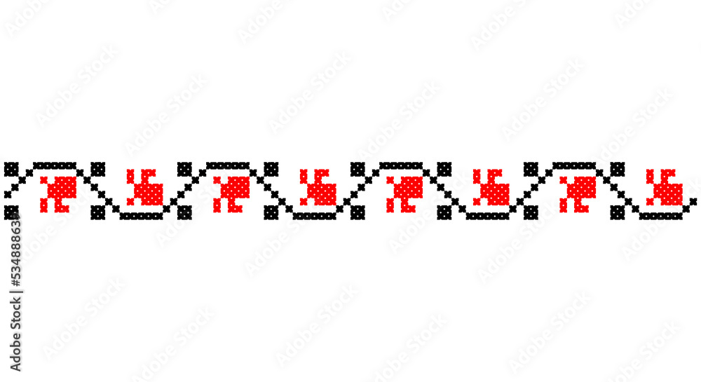 Embroidered good like old handmade cross-stitch ethnic Ukraine pattern. Ukrainian towel ornament, rushnyk called, vector.