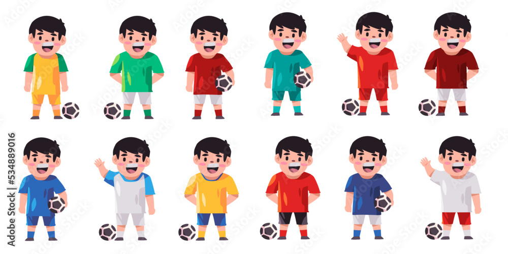 Soccer football player set collection of uniform from many country with colorful jersey Soccer football player set collection of uniform from many country with colorful jersey