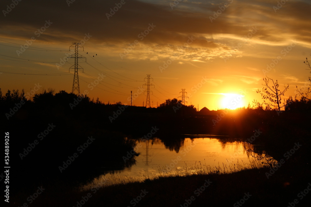 Fototapeta premium Low Sunset, Pylypow Wetlands, Edmonton, Alberta