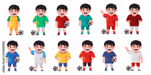 Soccer football player set collection of uniform from many country with colorful jersey