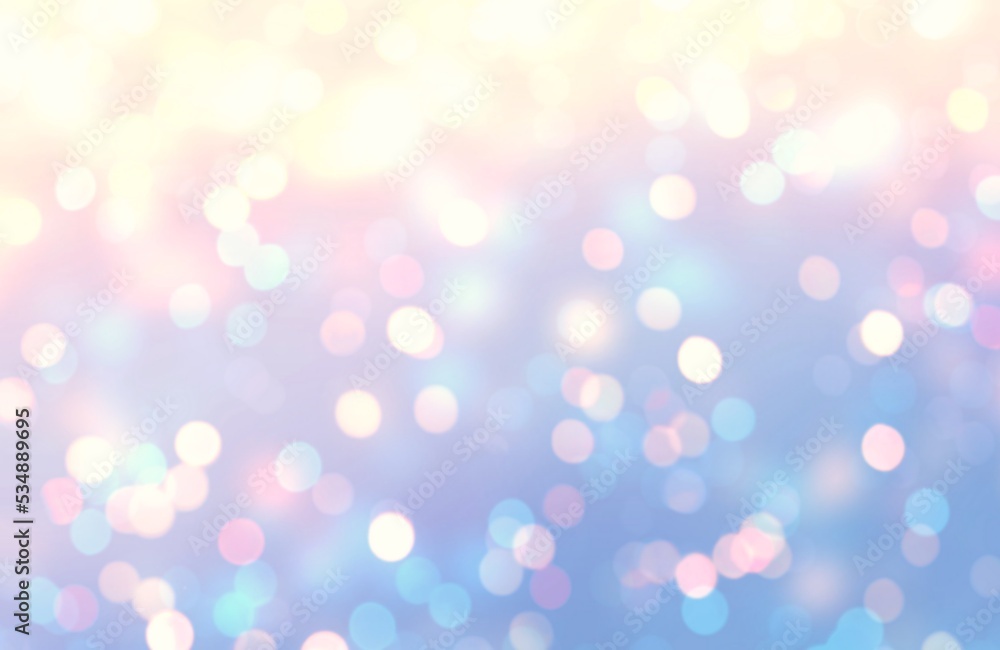 Bokeh flares airy blur background of blue pink colors. Shiny holiday textured backdrop.