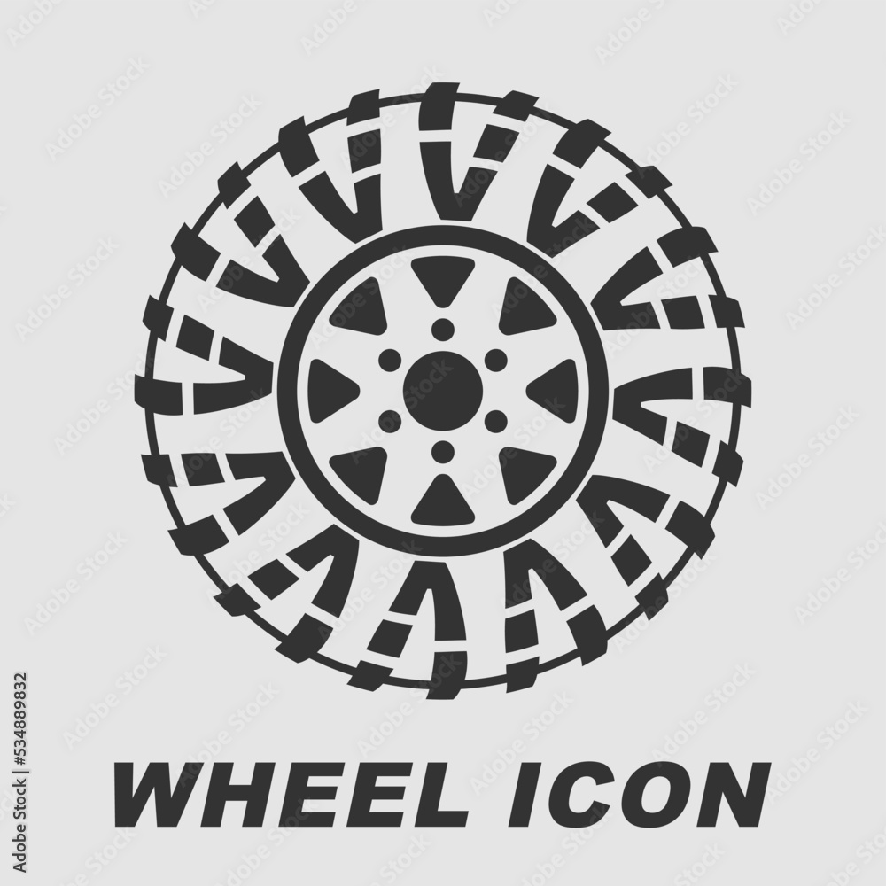 Wheel icon with off-road tyre. Flat style vector logo. Wheel icon with off-road tyre. Flat style vector logo.