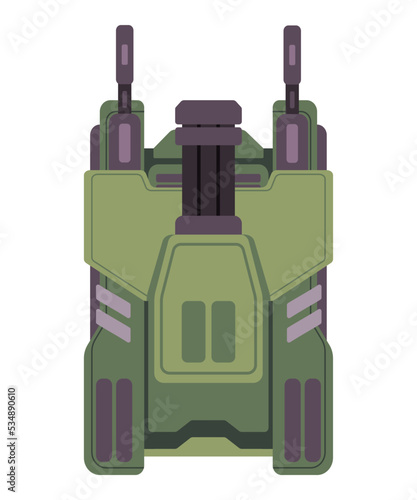 War machine armored military vehicle battle tank top view game asset graphic vector illustration in green
